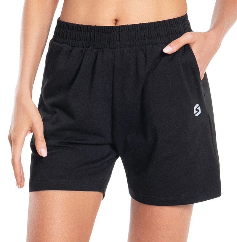 Women's Cotton Shorts 5" Sweat Bermuda Pull on Shorts with Deep Pockets for Lounge Gym Yoga Walking Athletic
