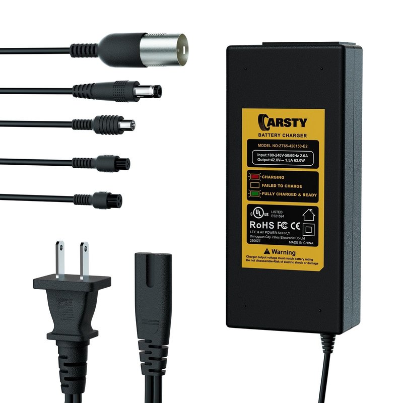 Carsty 42V Electric Scooter & Hoverboard Charger for Gotrax, Jetson, Segway, Ninebot, Swagtron | UL Certified with 5-in-1 Universal Plug Set