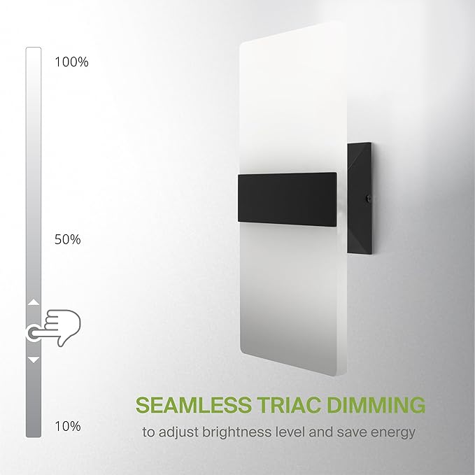 ASD 14 Inch LED Indoor Wall Sconce - Modern Interior 24W 120V 2700K-5000K Adjustable Dimmable Wall Mounted Light Fixtures, Acrylic Glass Wall Lights for Stairway, Hallway - ETL, Matte Black