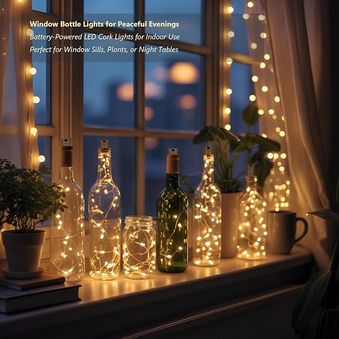 10 Pack Bottle Lights with Cork, 20 LED 7ft Warm White Copper Wire String Lights for Wine Bottles, Battery Operated Decorative Fairy Lights for DIY, Home, Party, Wedding Decor (Warm White)