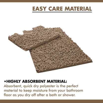 Lions Luxury 2 Piece Loop Bath Mats for Bathroom - Non Slip Chenille Bath Mat Set Rugs, Extra Soft with Water Absorbent Pedestal Bathmat Shower Toilet Mat, Natural