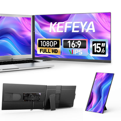KEFEYA Laptop Screen Extender, 14.2" Portable Triple Monitor for Laptop with Full HD IPS Display, Monitor Extender Compatible with Mac, Windows, Chrome, Fits 13-17 Inch Laptops