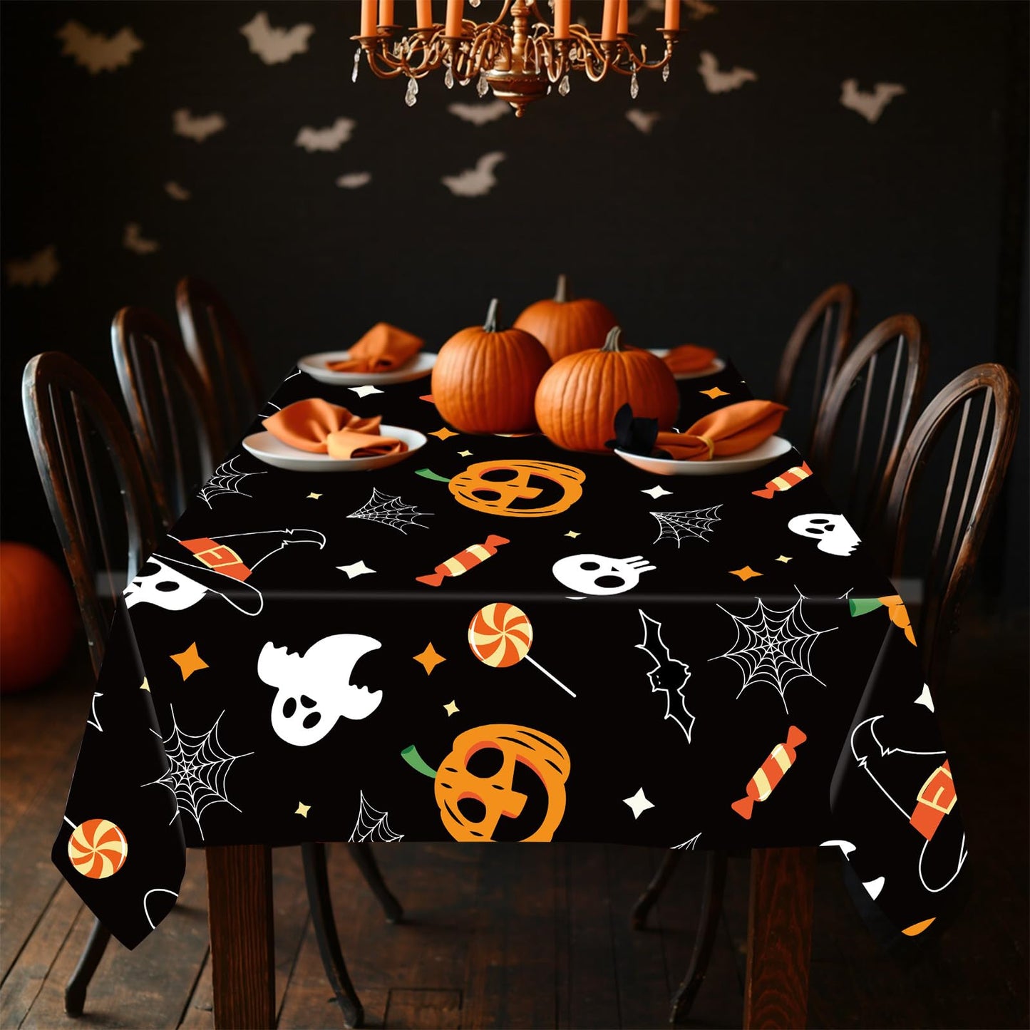 JHDZDHY 6 Pack Halloween Pumpkin Ghost Tablecloth, 54" x 108" Rectangular Plastic Spider Web Table Cloth Large Size Halloween Table Covers for Home Decor Party Decorations (Halloween Pumpkin Ghost)