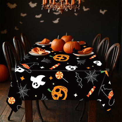 JHDZDHY 6 Pack Halloween Pumpkin Ghost Tablecloth, 54" x 108" Rectangular Plastic Spider Web Table Cloth Large Size Halloween Table Covers for Home Decor Party Decorations (Halloween Pumpkin Ghost)