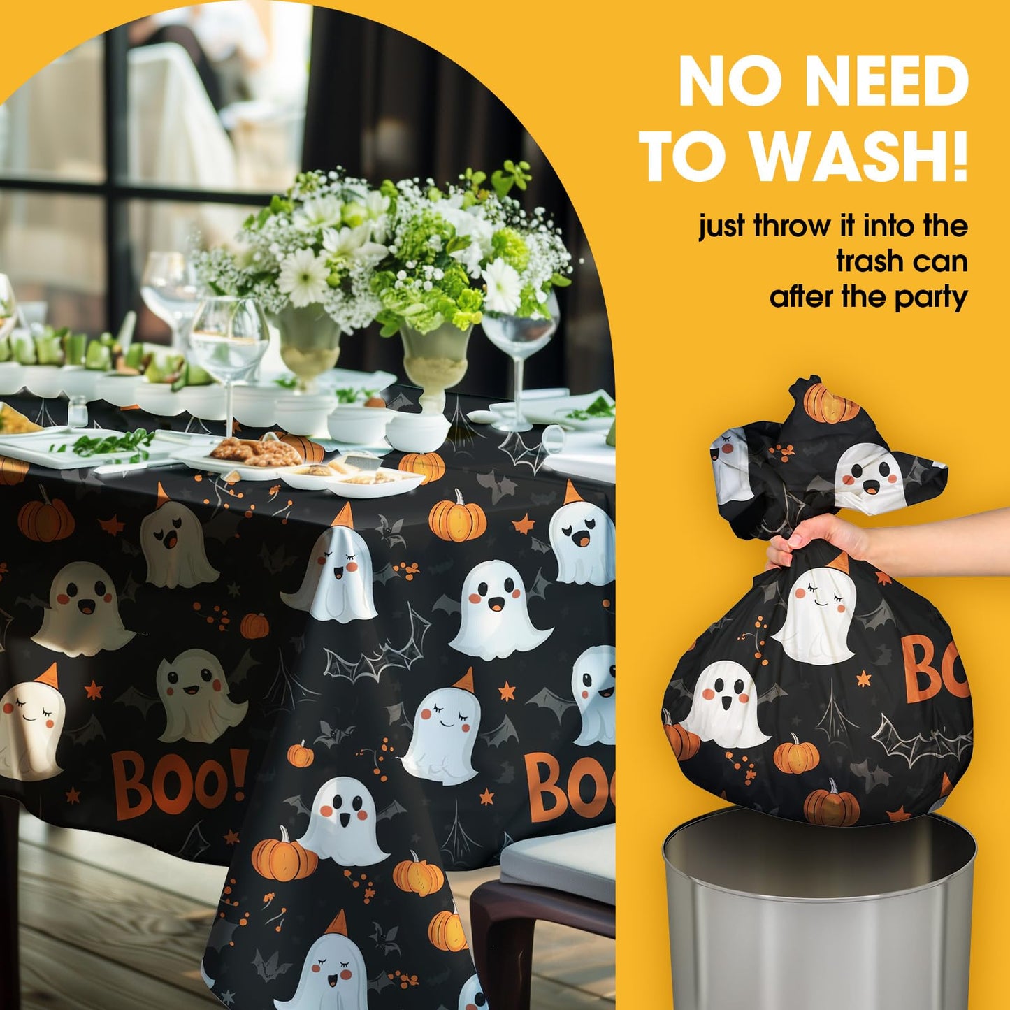 Niuara Halloween Black Plastic Table Cloth - 4 Pack 54" × 108" Rectangle Disposable Tablecloths for 6FT Tables, Waterproof Table Cover for Party, Holiday & Gathering Use