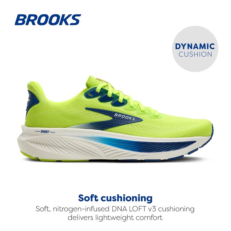 Brooks Men’s Ghost 17 Neutral Running Shoe - Acid Lime/Navy/White - 13 Medium