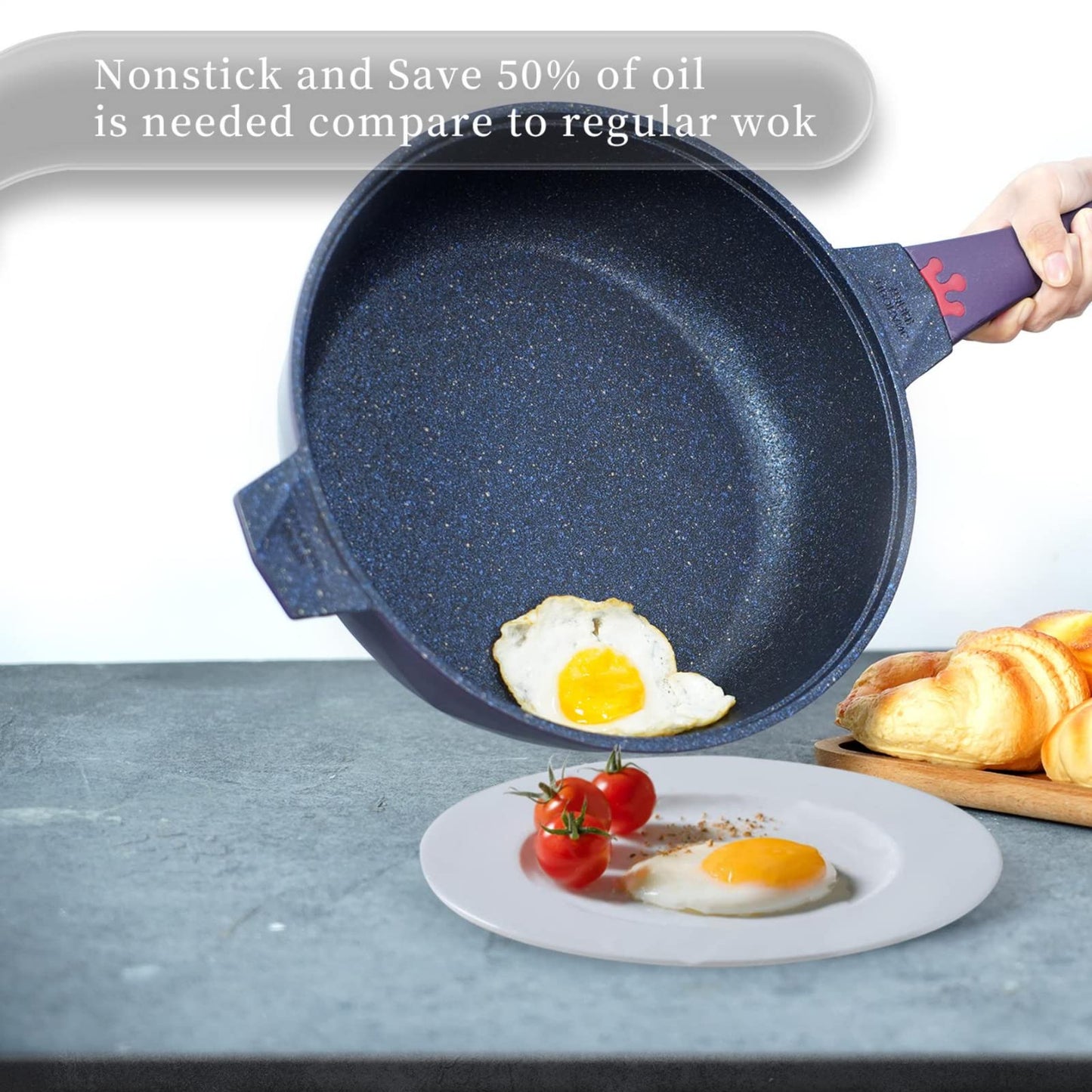 TIBORANG 8 in 1 Multipurpose 11 Inch 5 Qt Frying Pans Nonstick with Lid,Steamed Grid,PFOA-Free,Dishwasher&Oven Safe,Works with All Stovetops (Purple)
