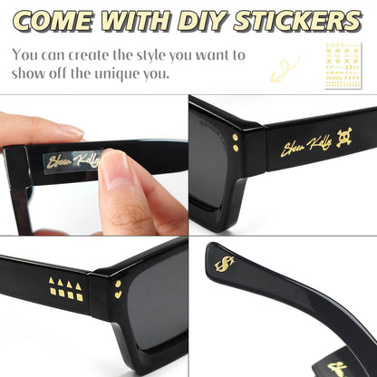 SHEEN KELLY Retro Thick Rectangle Chunky Sunglasses Women Men Trendy Square Black Shades Tortie Frame Fashion 90s Glasses