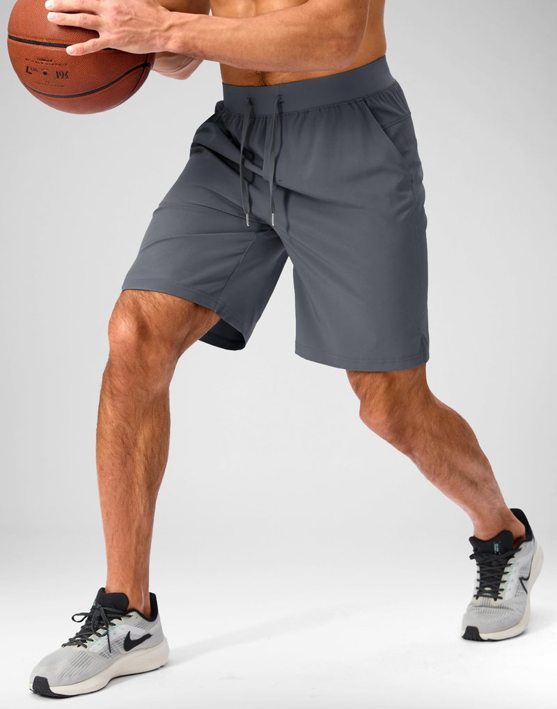 Soothfeel Men's Running Shorts with Zipper Pockets 9 Inch Lightweight Quick Dry Gym Sports Athletic Workout Basketball Shorts for Men (Grey, XL)
