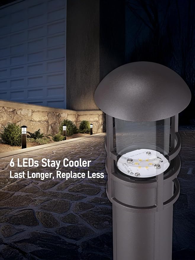 LEONLITE 12-Pack Low Voltage Landscape Pathway Lights 3W Landscape Lighting 12-24V LED Bollard Path Lights Wired CRI 90+ Aluminum Pathway Lighting for Walkway Yard Garden, ETL Listed, 4000K Cool White
