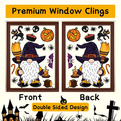 Halloween Window Clings Decals,Halloween Window Glass Decorations with Cute Gnome for Party Supplies(gnome)