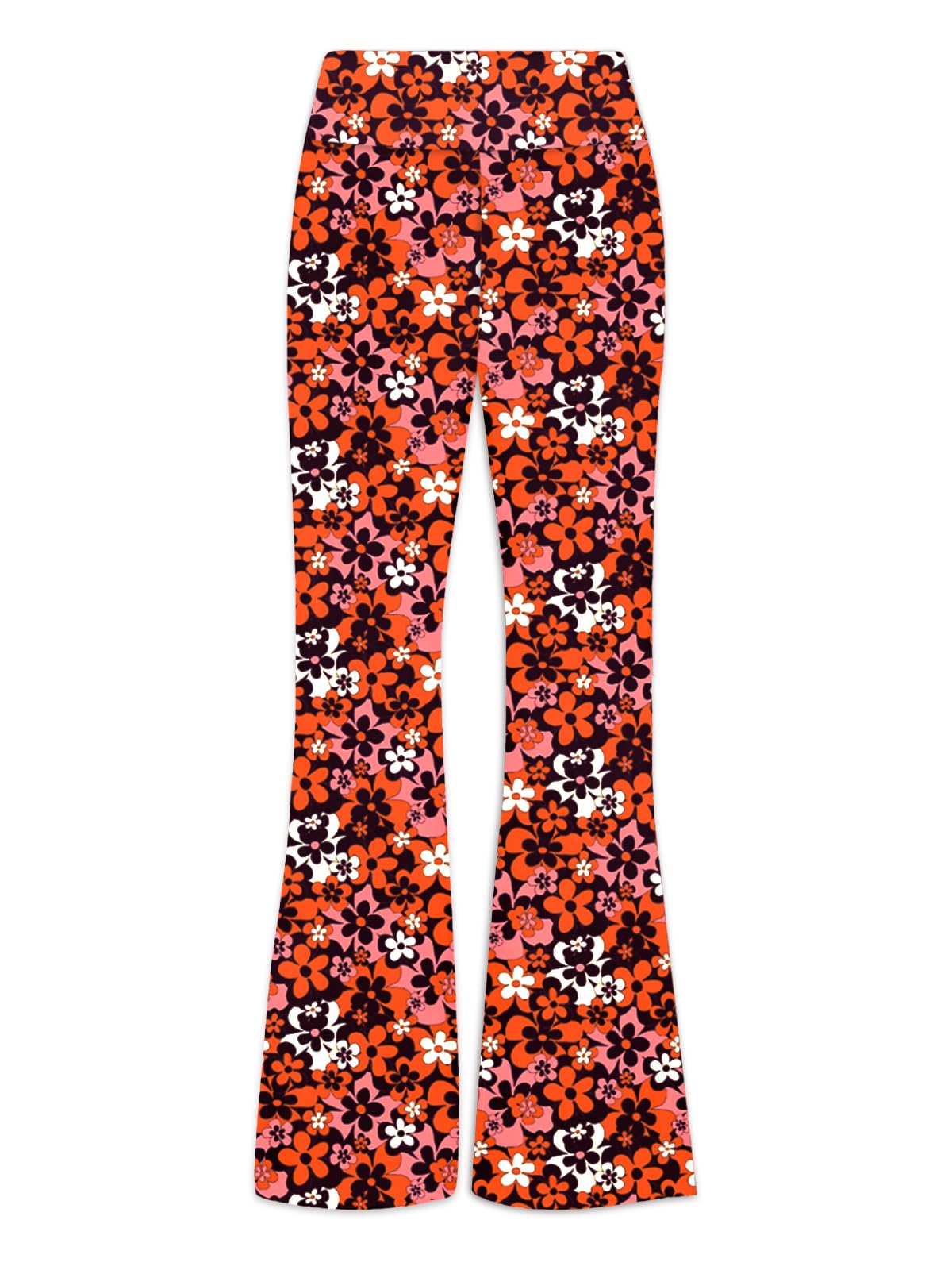 Deerose 70s Hippie Bell Bottom Girls Halloween Black Red Floral Flare Pants Party Palazzo Trouser 9-10 Years