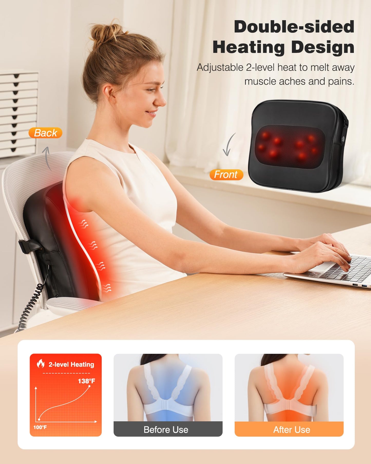 Shiatsu Neck Massager with Heat, 3D Kneading Back Massage Pillow for Pain Relief, Massagers for Neck and Back, Shoulder, Leg, Gifts for Men Women Mom Dad, Stress Relax at Home Office and Car