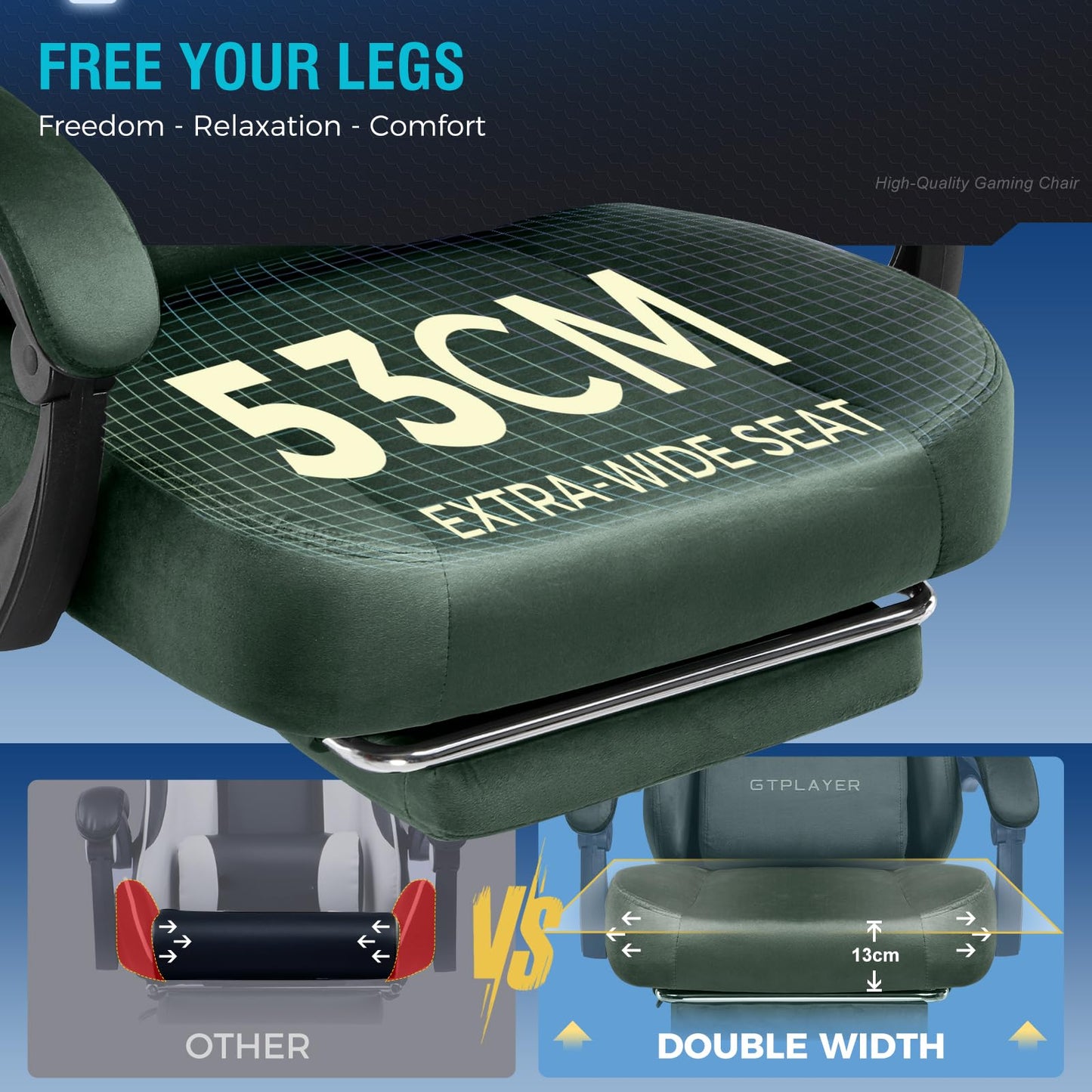 GTPLAYER Gaming Chair Fabric with Pocket Spring Cushion, Big and Tall Gamings Chairs 350LBS High Back Computer Chair with Footrest for Adults Lumbar Support Swivel Game Chair for Office Gaming Green