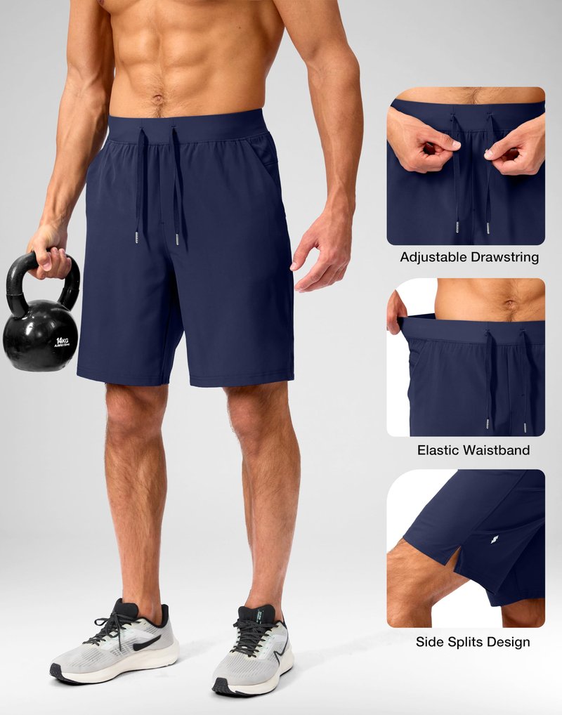 Soothfeel Men's Running Shorts with Zipper Pockets 9 Inch Lightweight Quick Dry Gym Sports Athletic Workout Basketball Shorts for Men (Navy, L)