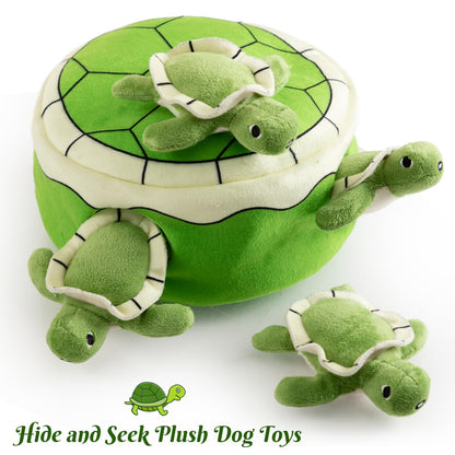 Hollypet Squeaky Dog Toy, Interactive Plush Hide and Seek Dog Toys for Small Medium Sized Dogs and Non-Aggressive Chewers, Puppy Teeth Clean Chew Toys, Turtles
