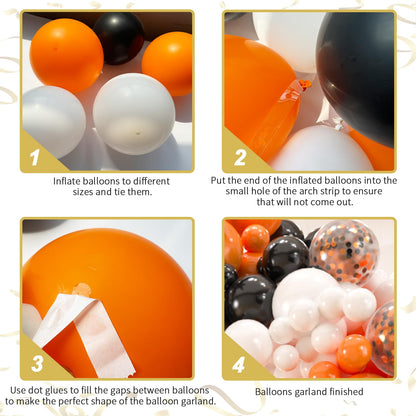 141pcs latex balloons with 3pcs Foil Balloons for Birthday Graduation Disco 2024 Prom Party Decorations… (Orange Black White)
