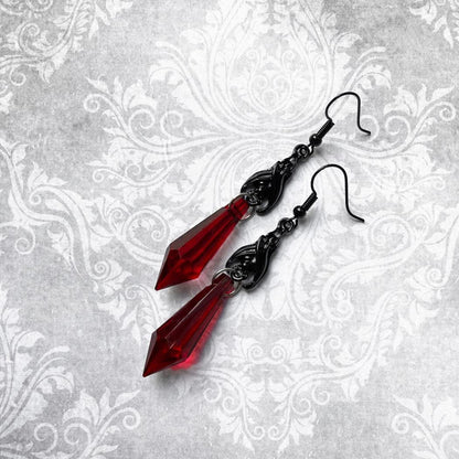 Gothic Dark Bat Dangle Earrings Red Black Crystal Gems Bat Earrings Punk Rock Style Bats Animal Earrings Halloween Costumes Earrings Jewelry for Women (Red)