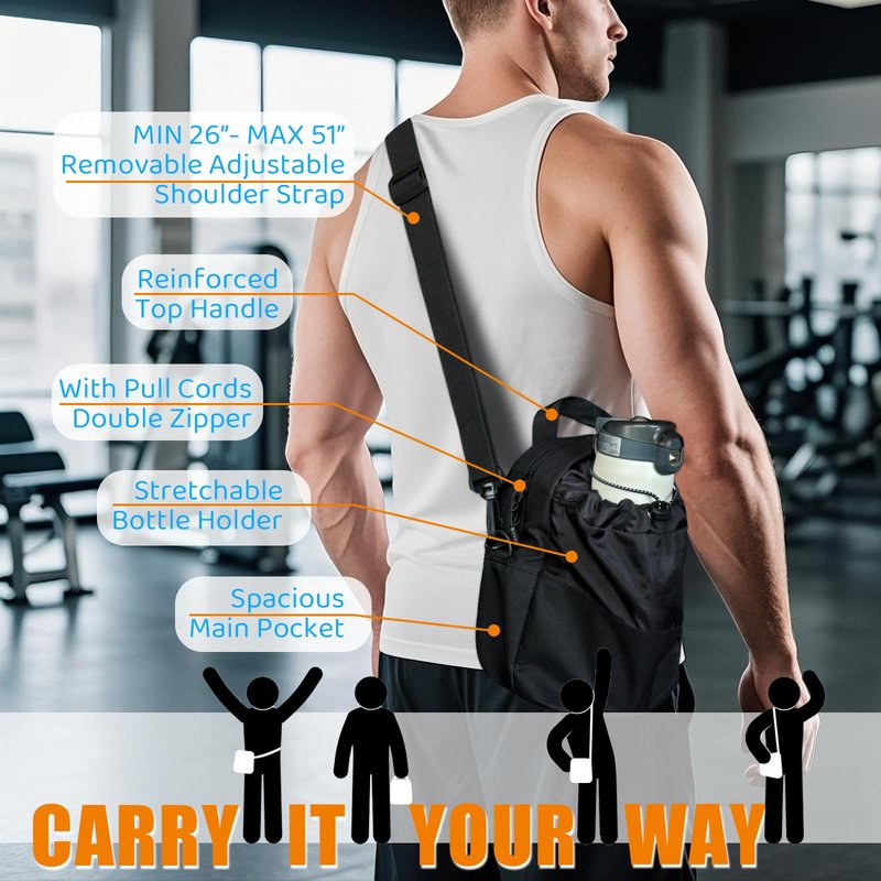AKIZUKI JOO Magnetic Gym Bag with Water Bottle Holder | Magnetic Gym Water Bottle Bag 64oz Capacity | 4 Built-in Magnets & Adjustable Shoulder Strap for Sports Fitness Travel
