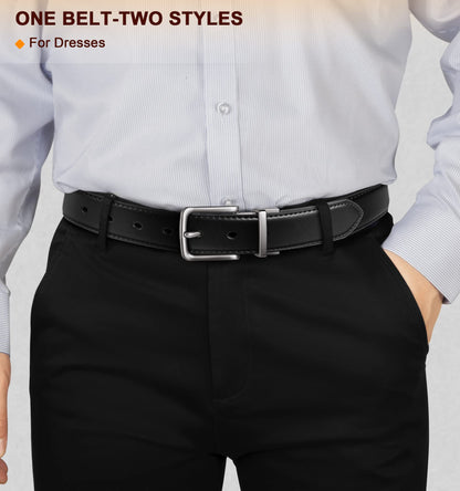 BULLIANT Men's Belt,Reversible Belt Adjustable For Gift Men 1.25”-Cut For Fit-2 Sides in 1 Belt(Not 2)(Black/Light Brown,24"-26" Waist Adjustable)