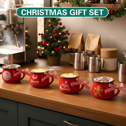Patelai 4 Pcs Christmas Coffee Mugs Set 5 oz Mini Espresso Cups Ceramic Mugs with Handle for Coffee Bar Tiered Tray Decoration Holiday Party Gift