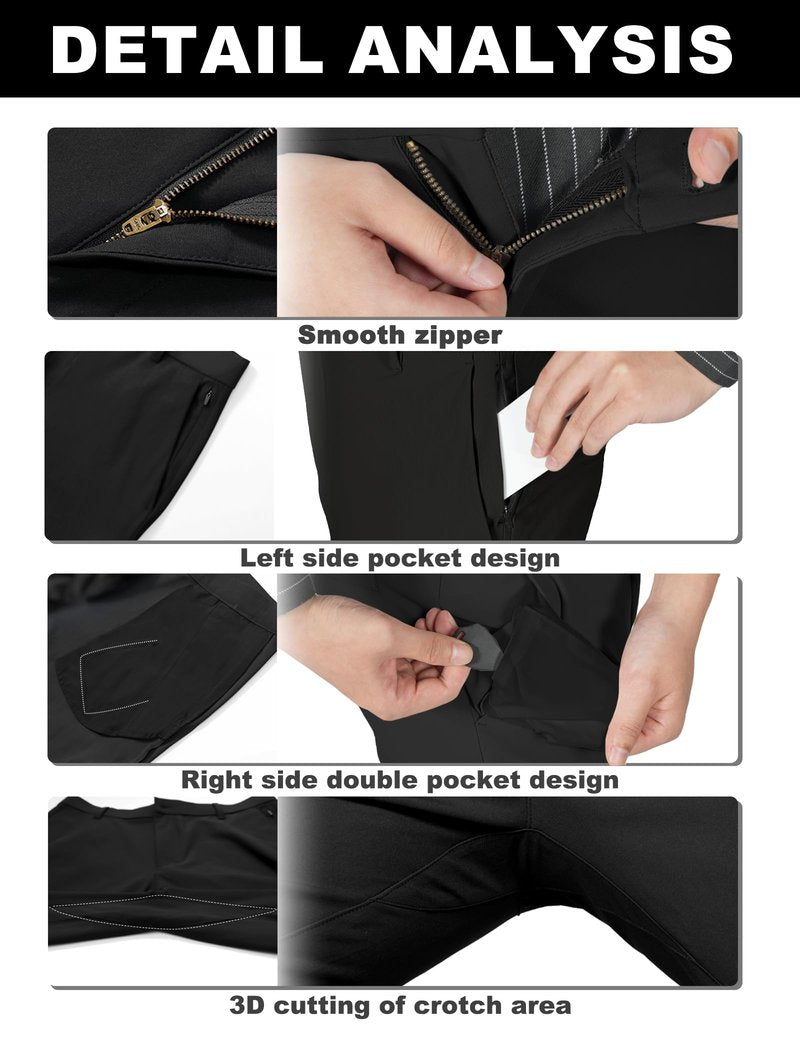 Soojun Men's 4-Way Stretch Performance Golf Pants, Quick-Dry Lightweight Tech Trousers, Versatile Business Casual Dress Pants with Hidden Pockets, Black, 38W x 32L