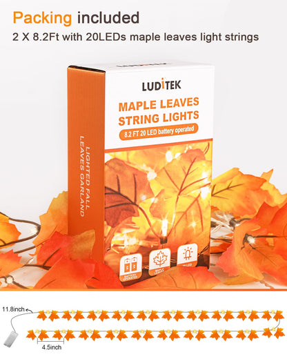 Fall Decor 2 Pack Lighted Fall Garland, Total 16.4ft 40 LED Thanksgiving Decorations Halloween String Lights, Friendsgiving Gift Thanksgiving Decor for Home Holiday Autumn Garland Indoor