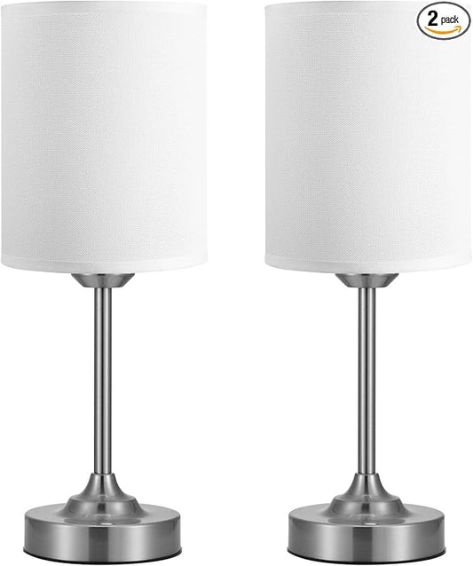 Touch Control Cordlss Table Lamp, USB-C Rechargeable Lamp with Stepless Dimming, 4000mAh Battery Operated Bedside Lamp for Bedroom, Living Room, Night Light & Emergency Lighting, Silver, 2 Pack