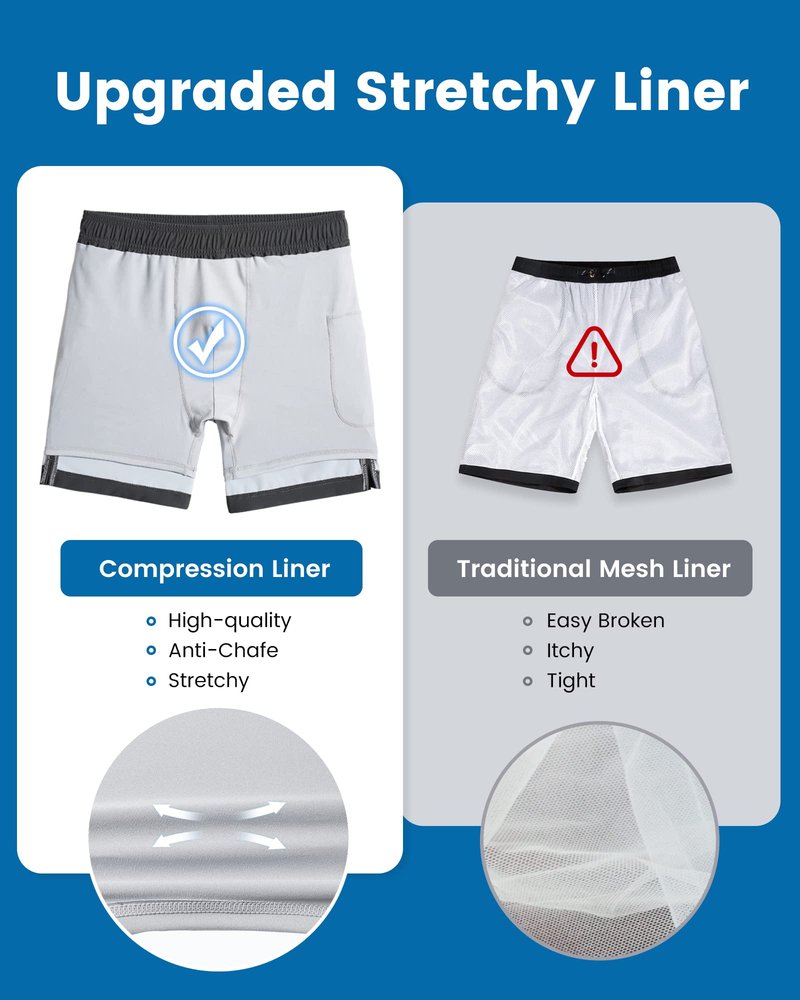 maamgic Swim Trunks Men 2 in 1 Mens Bathing Suit 7 Inch Quick Dry Mens Swimming Trunks with Zipper Pockets