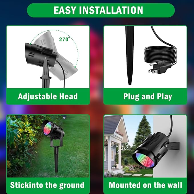 Christmas Halloween Spotlight Outdoor RGB Spot Lights, 12W Color Changing Landscape Lights for Yard Patio Garden Pathway Decor 120V Waterproof Landscape Spotlights with Remote(4 Pack)