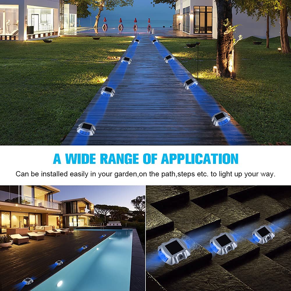 Extra Bright Solar Deck Lights Waterproof with 6 LED, Wireless Driveway Safety Light for Pathway Garden Walkway(Blue, 2 Pack)
