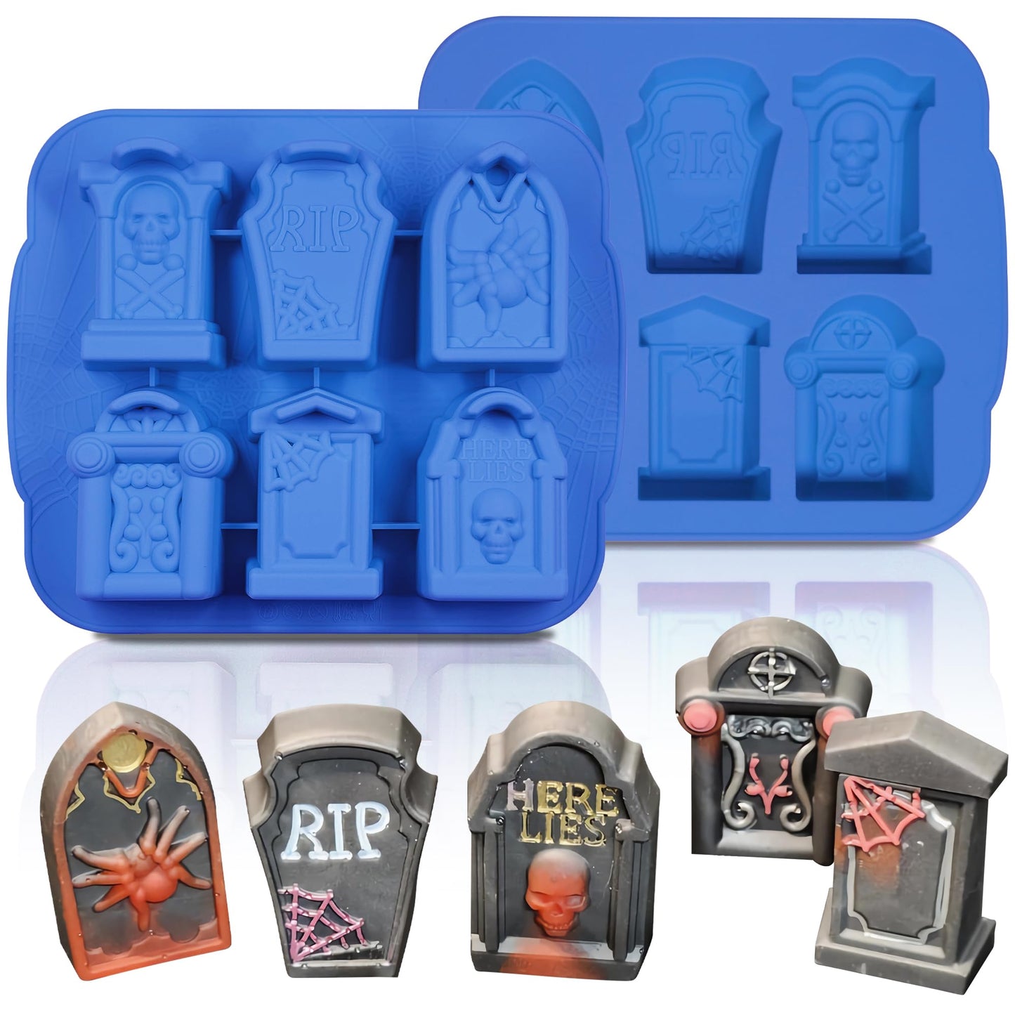 Sidosir 2PCS Halloween Tombstone Silicone Chocolate Candy Gummy Mold, Halloween Mold for Mousse Dessert, Halloween Themed Silicone Molds for Chocolate Cake (Halloween Gravestone)