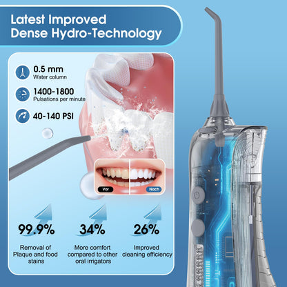 Leominor Water Dental Flosser - 5 Modes Cordless Portable Oral Irrigator, IPX7 Waterproof, Rechargeable Teeth Cleaner Upgrade Datchable Tank Professional Flossing Cleaning Pick for Home Travel (Black)