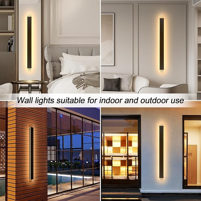 92in Outdoor Wall Lights, Modern Exterior Light Fixtures Wall Mount, Black Porch Lights Sconce 3000K, Long LED Linear Wall Lamp Outside Lighting for Front Door