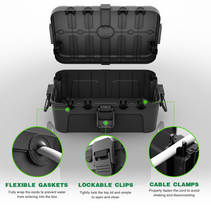 Flemoon Large Outdoor Electrical Box (12.5 x 8.5 x 5 inch), IP54 Waterproof Extension Cord Cover Weatherproof, Protect Outlet, Plug, Socket, Timer, Power Strip, Holiday Light Decoration, Black