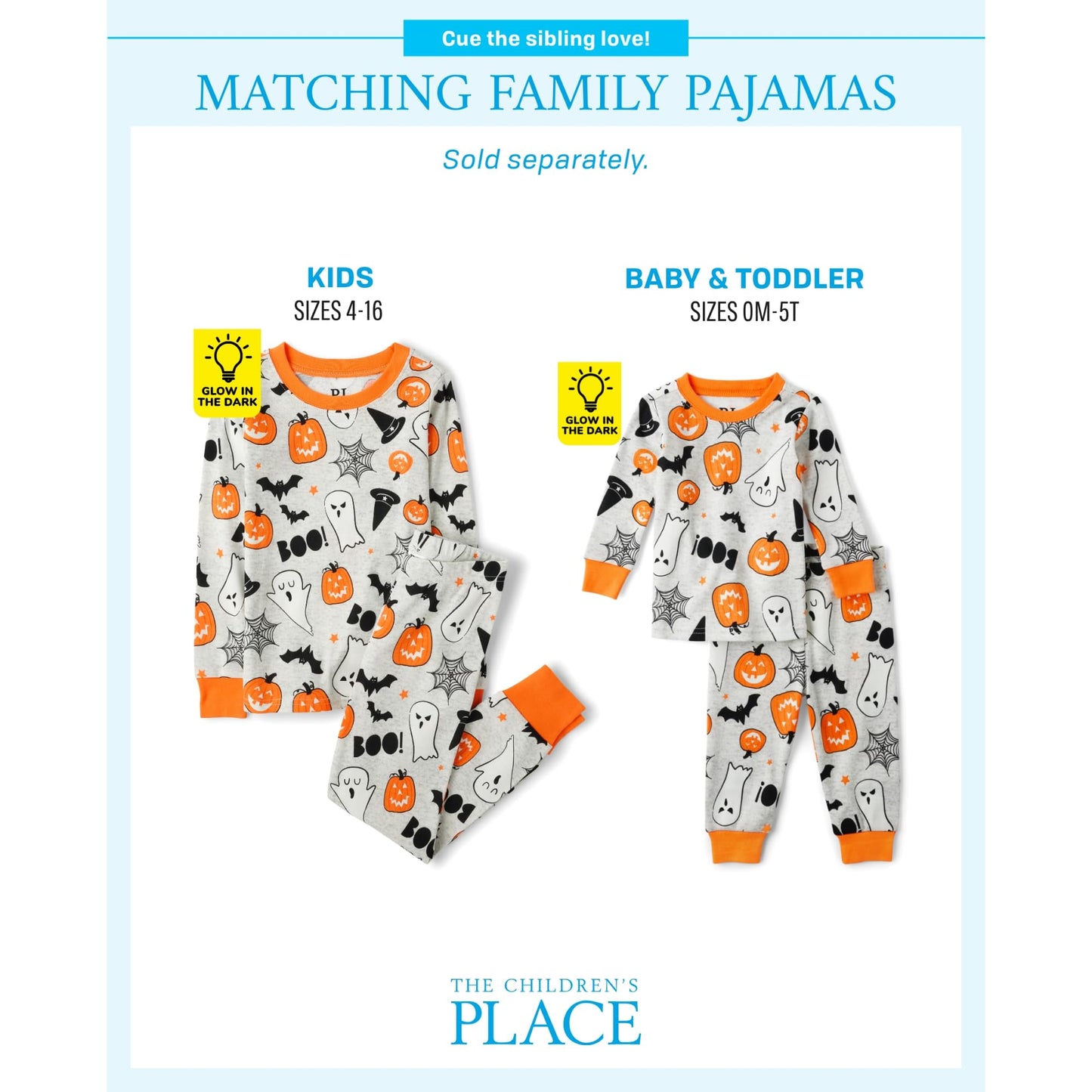 The Children's Place,Unisex Baby,and Kids, Sibling Matching, Holiday Pajama Sets, Cotton,Ghosts/Pumpkins Halloween,12 Months