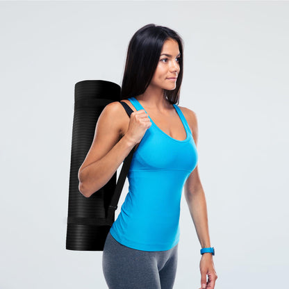 Fitvids All Purpose 1/2-Inch Extra Thick High Density Anti-Tear Exercise Yoga Mat with Carrying Strap, Black
