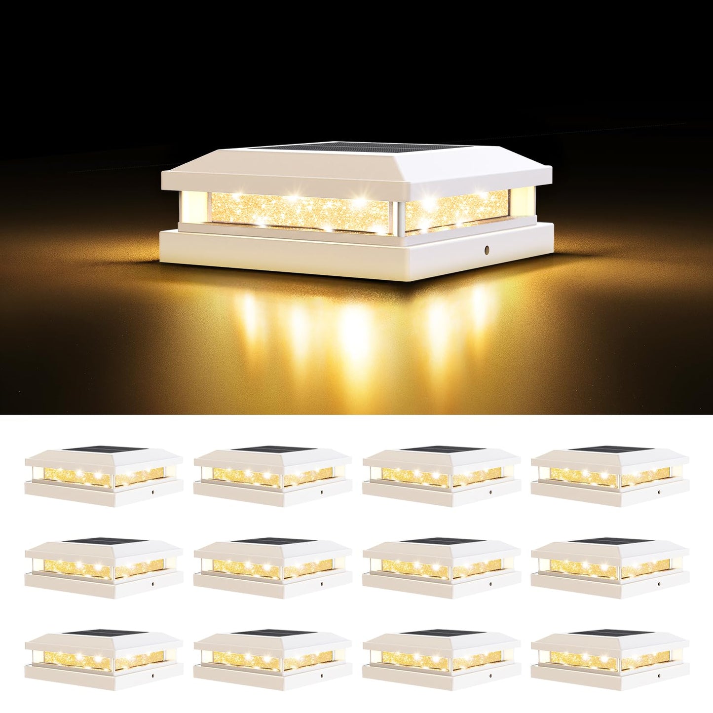 Brightever 4x4 Solar Post Cap Lights Outdoor, Waterproof Solar Powered Fence Post Lights for 5x5 Vinyl/Wooden, White Outside 16LEDs Warm/Cool Lighting Deck Light for Garden, Patio, Porch, 12-Pack