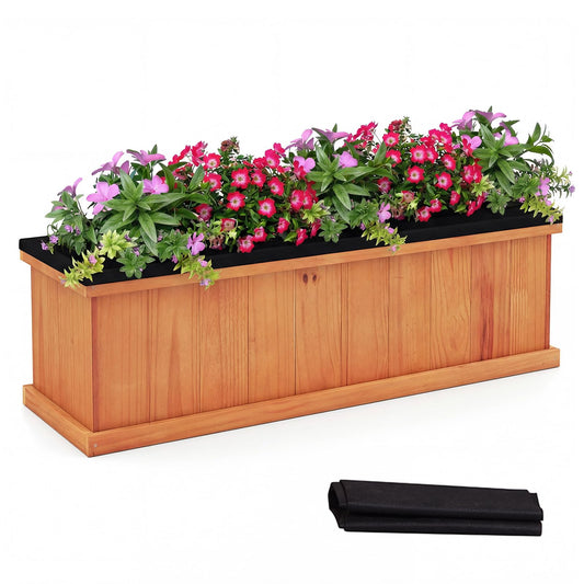 Giantex Outdoor Raised Garden Bed, 40” x 13” x 12” Pine Wood Planter Box with 3 Drainage Holes, Removable Bottom & Bed Liner, Rectangular Flower Container for Vegetables, Herbs, Indoor & Outdoor