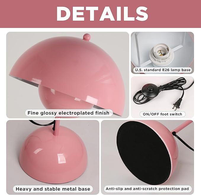 Modern Flowerpot LED Floor Lamp for Living Room, Vintage Metal Lampshade Spotlight Standing Lamp with Foot Switch, Retro E26 Base Round Floor Light Fixture for Bedroom, Office (Pink)