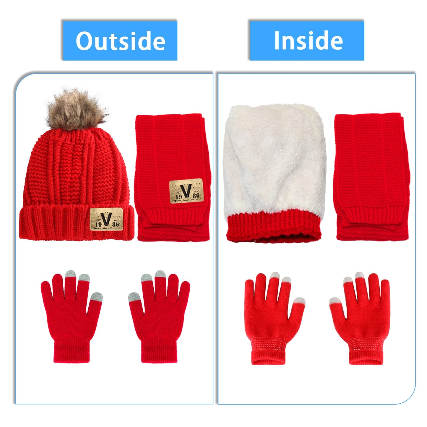 Kids Knit Hat/Scarf/Gloves Set,Winter Warm Set with Beanie and Long Scarf