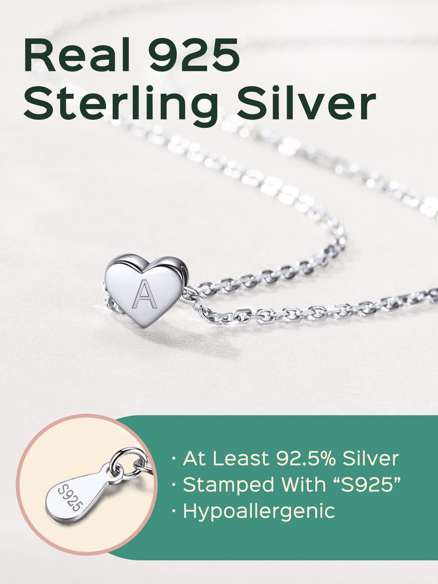 ChicSilver Monogram Necklace Gift for Women 925 Sterling Silver Heart Script Initial Jewelry Letter Pendant Halloween Necklace (Letter L)