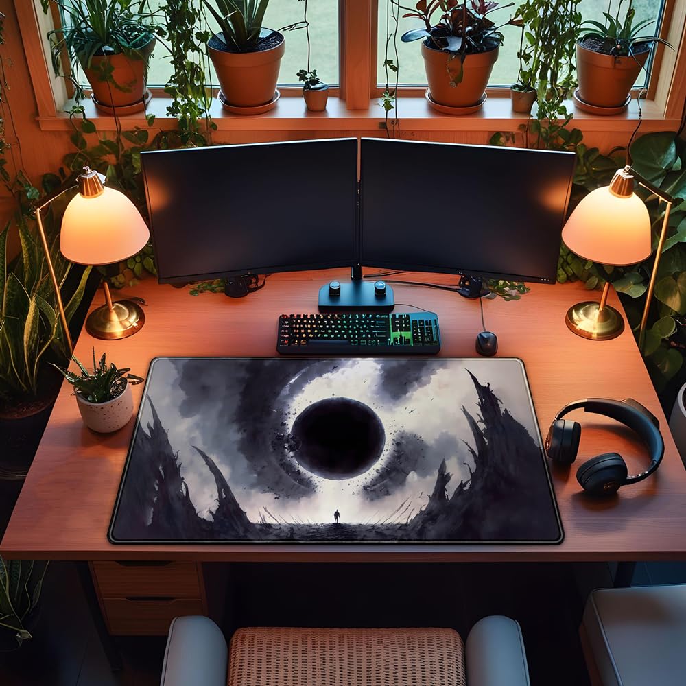 Black Moon Mousepad Gaming MTG Playmat Desk Mat Original Aesthetics Mouse Pad Large Gaming Mouse Pads Desk Pad XXL Keyboard Mat Full Desktop Mat Desk Cover Pad for Work Office Game (31.5x15.7 in)
