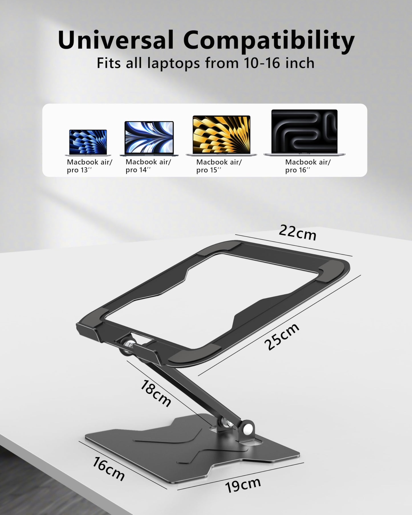 JCZT Laptop Stand for Desk, Adjustable Laptop Riser Holder Mount, Notebook Holder Office Desk Accessories for MacBook Air, Pro, Dell, HP, Lenovo More, All 10-16'' Notebooks Laptops (Matte Black)