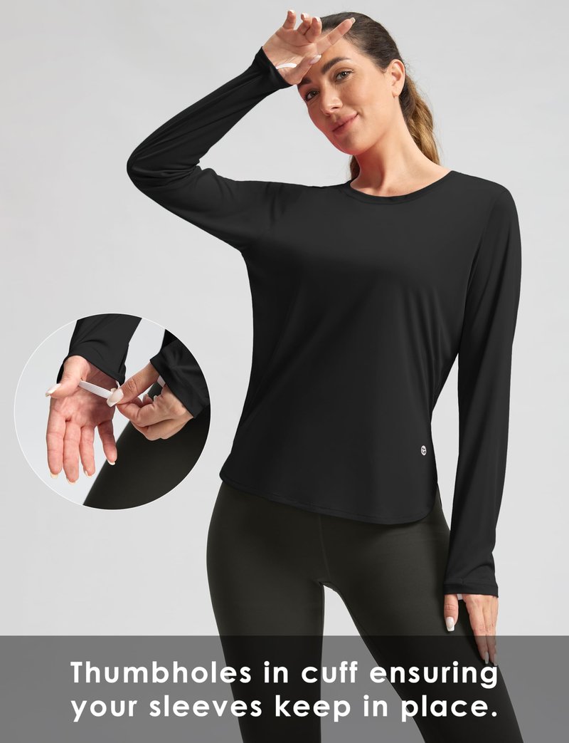 Women's Sun Shirts UPF 50+ Long Sleeve UV Protection Shirt Lightweight Quick Dry Workout Hiking Tops for Women(Black,M)