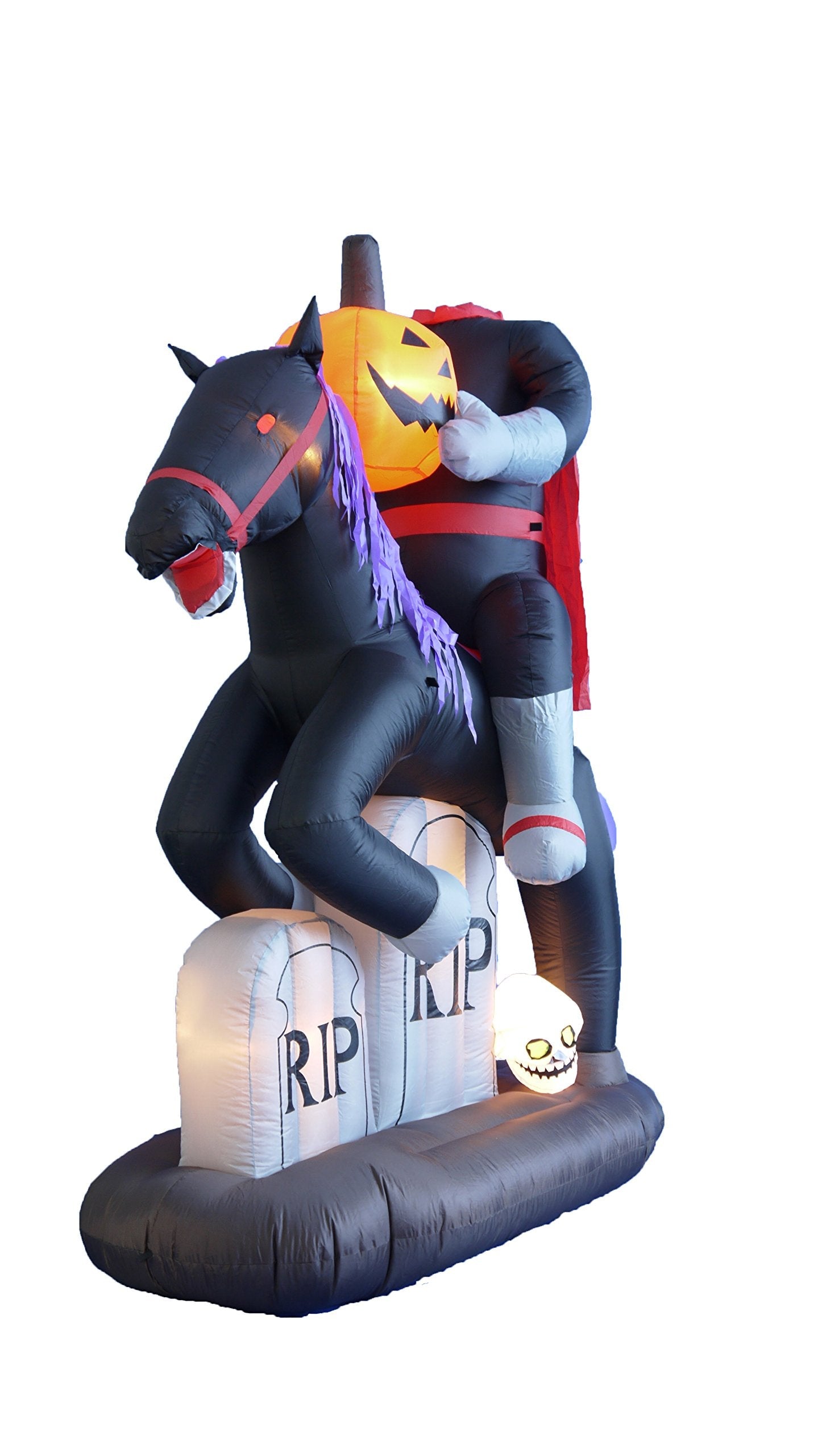 BZB Goods 6.5 Foot Tall Lighted Halloween Inflatable Headless Horseman with Horse Tombstones Skull and Pumpkin Lights