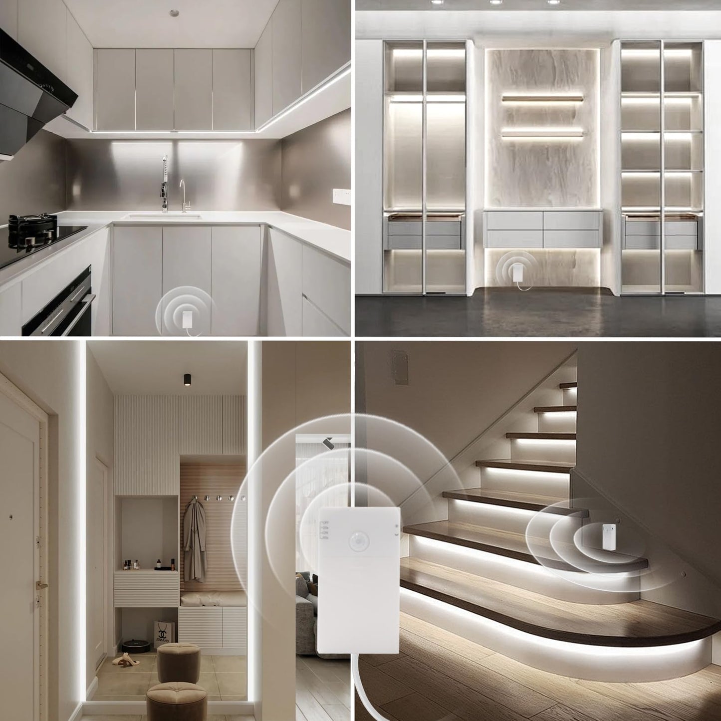 LED Strip Motion Sensor Battery Operated 2 m 60 LED Light Strip Motion Sensor Battery for Cabinets, Stairs, Kitchen (Cool White)