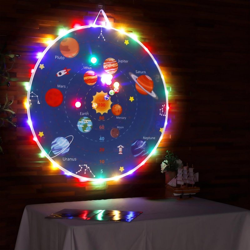 Glimin 36 Inch Large LED Dart Board Double Sided Dartboard with 20 LED Sticky Balls Planet Giant Dartboard Shooting Outdoor Toys Indoor Sport Toys Dartboards Party Game Toy Birthday Gifts