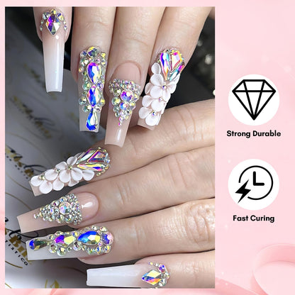 Makartt Nail Rhinestone Glue Set - Gel Nail Glue for Rhinestones, 3D Art Design Super Strong Adhesive for Charm Gems Jewel Crystal Beads Diamonds, 15ml & 8ml, Easy Use, Cured Need