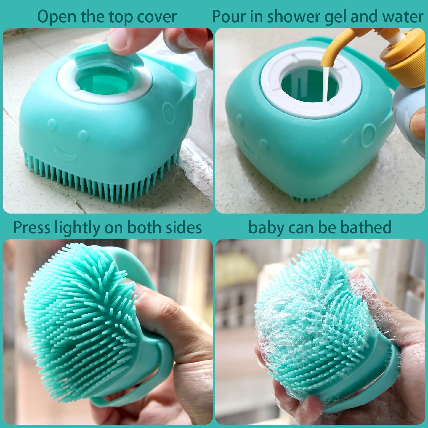 Dog Bath Brush, Pet Massage Brush Shampoo Dispenser, Soft Silicone Brush Rubber Bristle for Dogs and Cats Shower Grooming